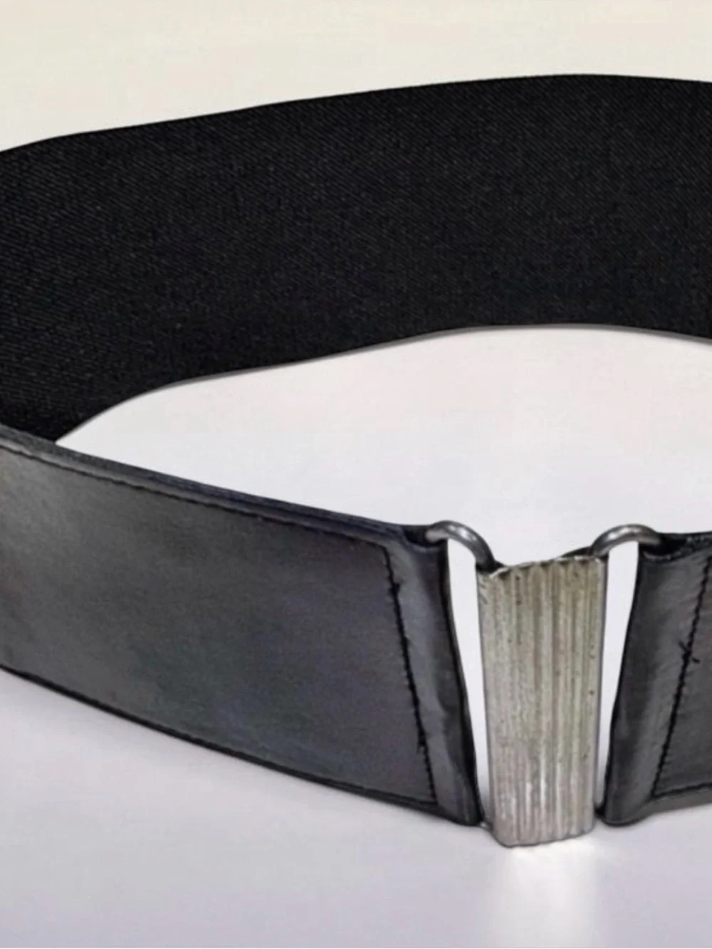 Iris Setlakwe Wide Waist Belt | Black Leather | Elastic | Silver Clasp | Size 4